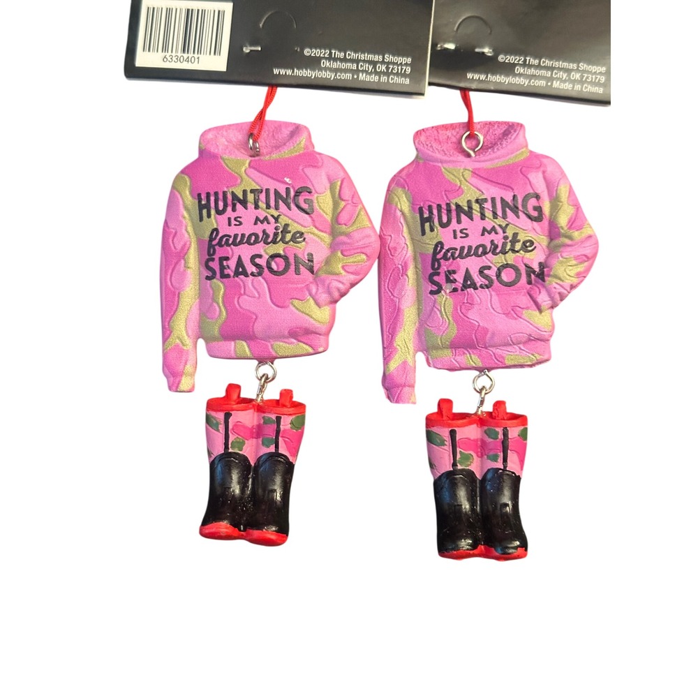 Hobby Lobby Hunting Is My Favorite Season Pink Camo Hoodie Ornaments Set of 2